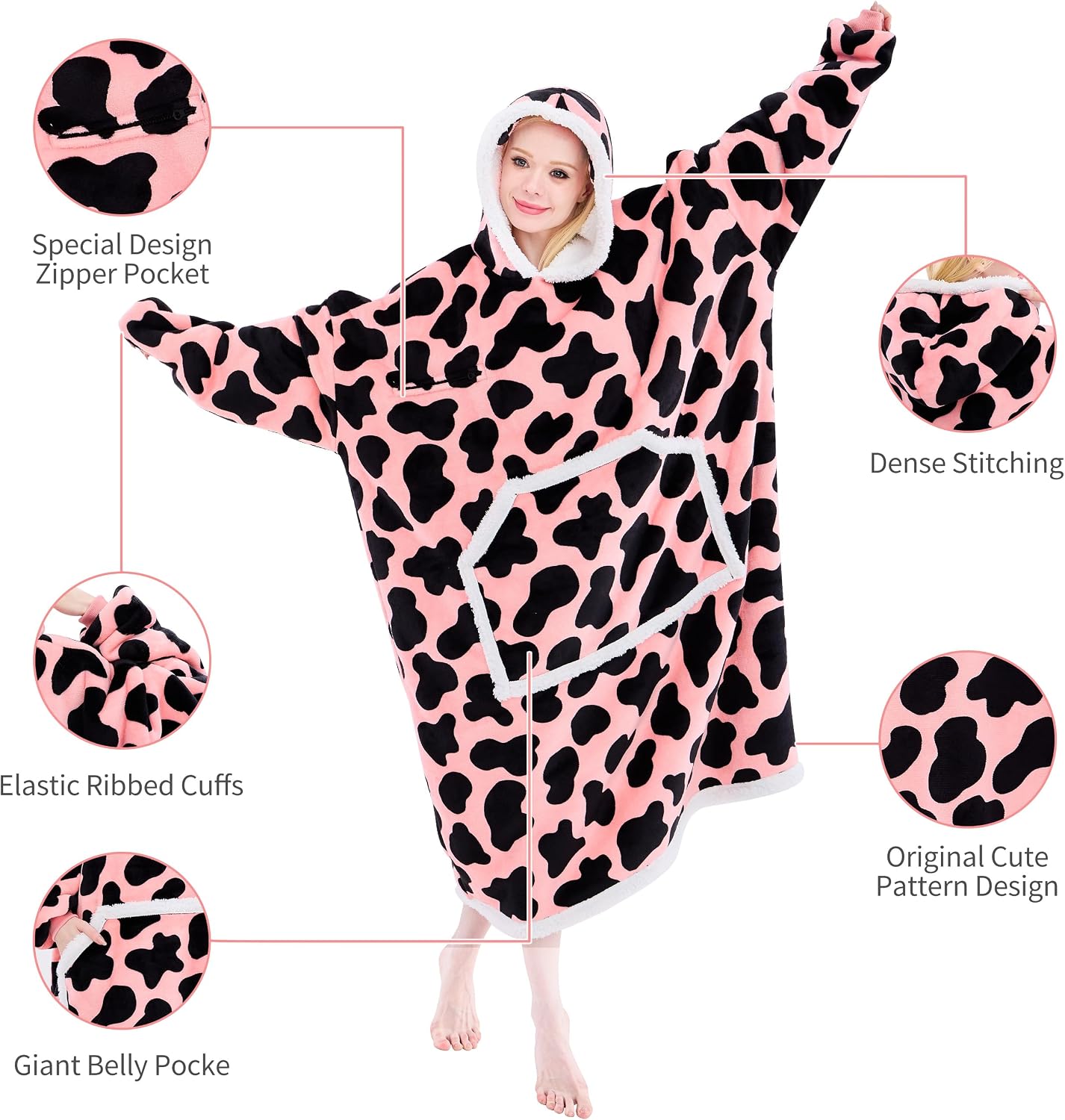 IFNOW Wearable Blanket Hoodie, Oversized Sherpa Fleece Hooded Blanket Sweatshirt with Eye Mask and Pocket, Comfy Long Flannel Blanket for Adults Men,Gifts for Women Mom Girlfriend,MoonFace