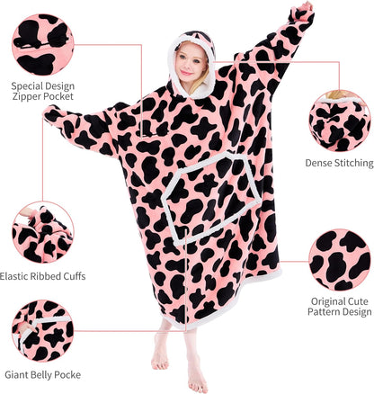 IFNOW Wearable Blanket Hoodie, Oversized Sherpa Fleece Hooded Blanket Sweatshirt with Eye Mask and Pocket, Comfy Long Flannel Blanket for Adults Men,Gifts for Women Mom Girlfriend,MoonFace