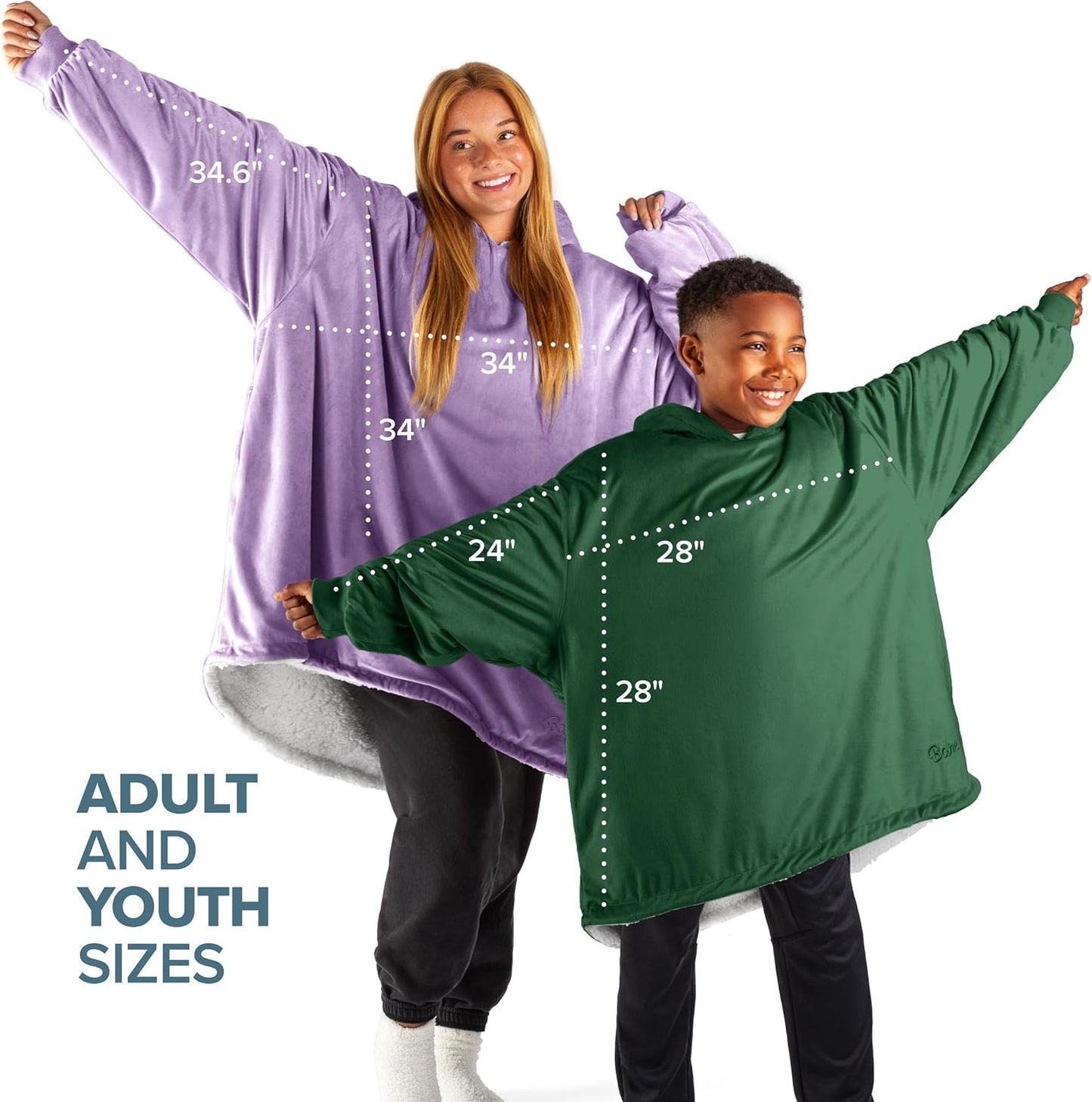 Bare Home Wearable Blanket Hoodie - Soft Plush Sherpa - Warm and Cozy - Oversized Wearable Blanket