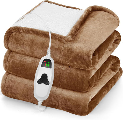greenoak Heated Blanket Electric Throw 50"X60", Heating Blanket with 10 Heat Levels 1/2/4/6/8 Hours Auto-Off,Fleece Soft Sherpa Blanket,Gifts for Grandma Mom Seniors, Misty Grey