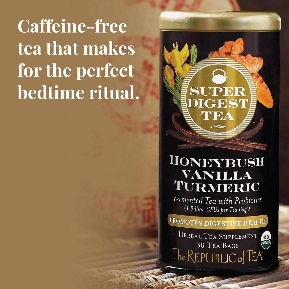 The Republic of Tea Organic Honeybush Vanilla Turmeric Herbal Tea, 36 Count