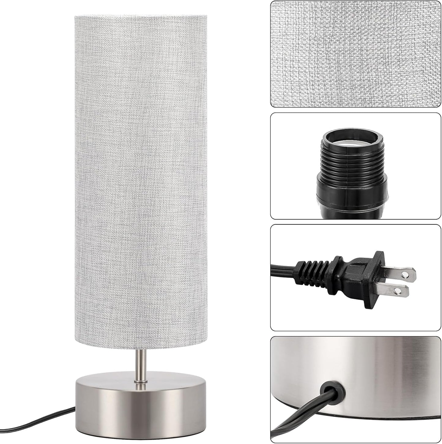 Touch Table Lamp, 3-Way Dimmable Modern Minimalist Accent Bedside Lamp with Cylinder Fabric Shade, Night Light Nightstand Desk Lamp for Bedroom Living Room Kitchen, 9W LED Bulb Included
