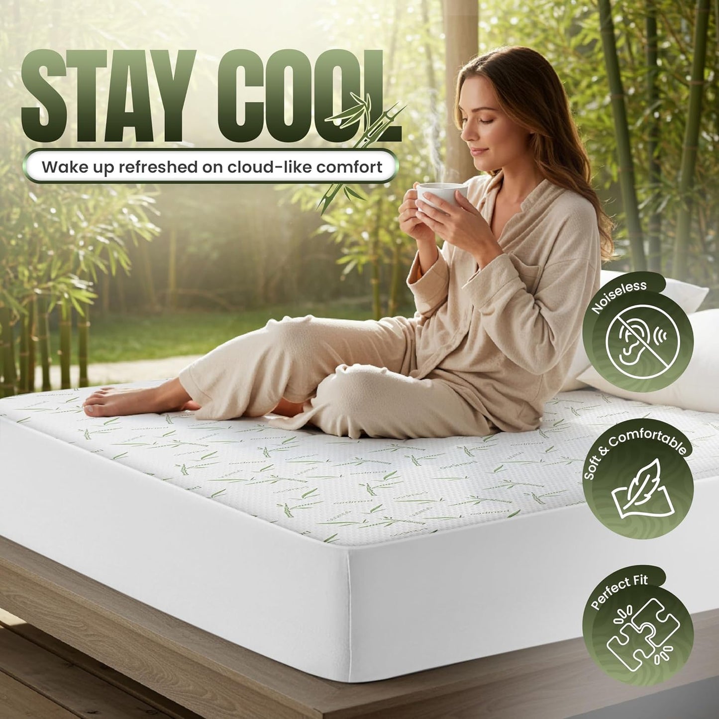 Utopia Bedding Waterproof Mattress Protector Queen Size Bed, Premium 200 GSM Bamboo Viscose Cooling Mattress Cover, Soft and Breathable, Fitted Style with 17 Inches Deep Stretchable Pockets