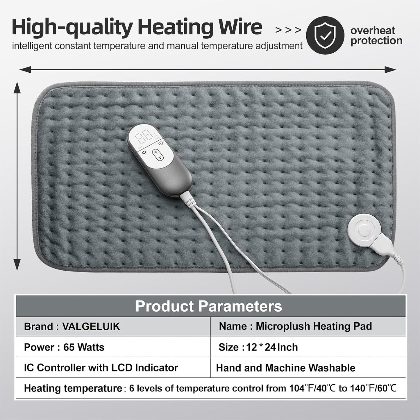 VALGELUIK Heating Pad for Back, Neck & Shoulder Pain Relief – 12"x24" Electric Heat Pad, Auto-Off, Machine Washable, Moist/Dry Heat Options – Thoughtful Mother's Day Gifts for Mom, Dad, Women & Men