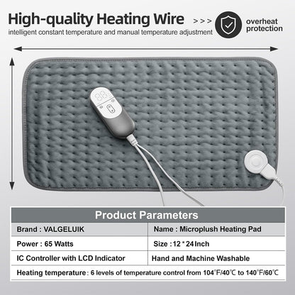 VALGELUIK Heating Pad for Back, Neck & Shoulder Pain Relief – 12"x24" Electric Heat Pad, Auto-Off, Machine Washable, Moist/Dry Heat Options – Thoughtful Mother's Day Gifts for Mom, Dad, Women & Men