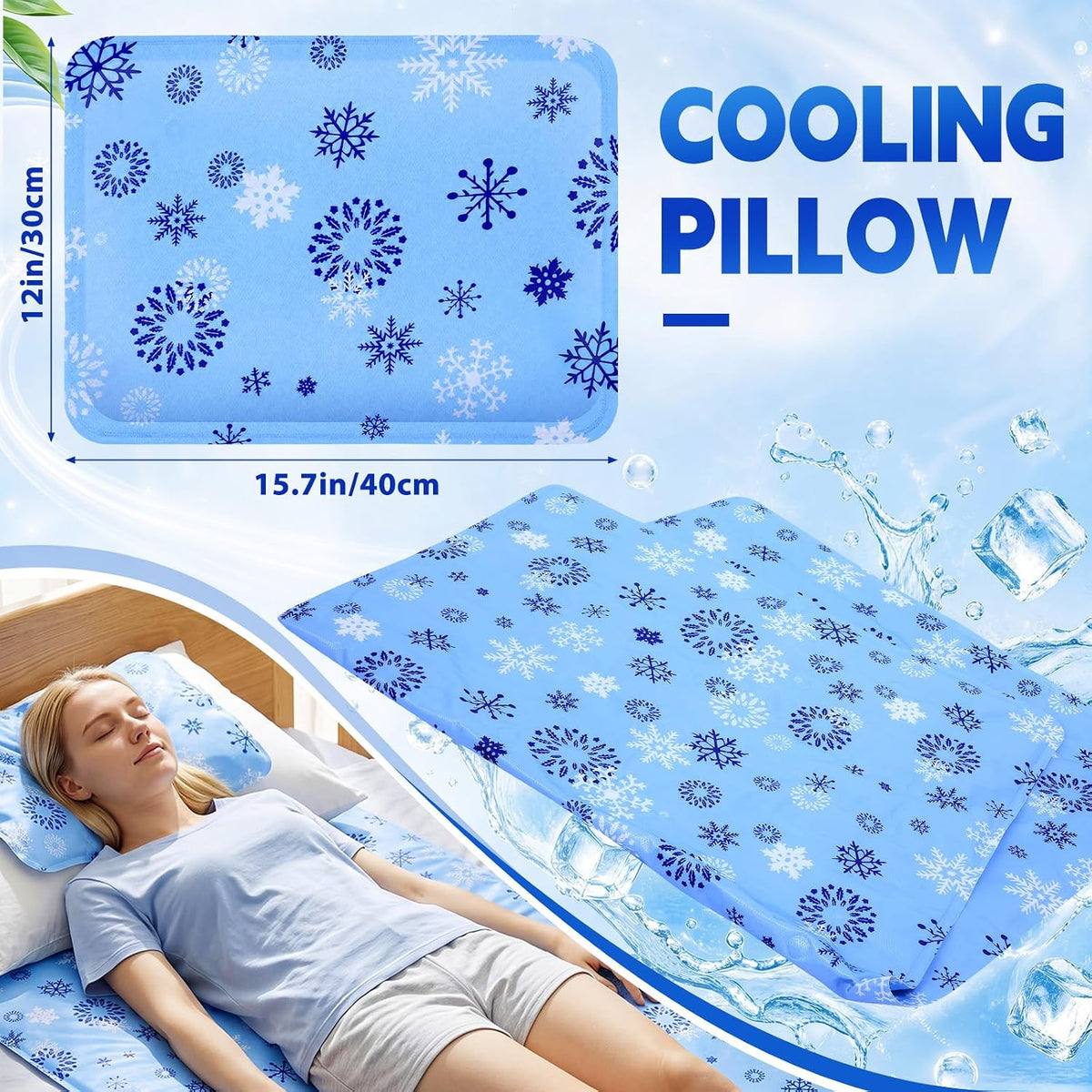 Novabright 2 Pcs Cooling Pad with Pillow Set Cold Mat Gel for Bed 47'' x 28'' Cooling Mattress Pad for Night Sweats, Hot Sleepers, Hot Flashes, Pain Relief, Summer Supplies(Simple,Sky Blue)