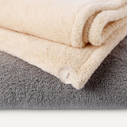 Amazon Basics Quick Dry Microfiber Hair Towel Wrap, Hair Drying Towel, Grey/Beige, 2-Pack