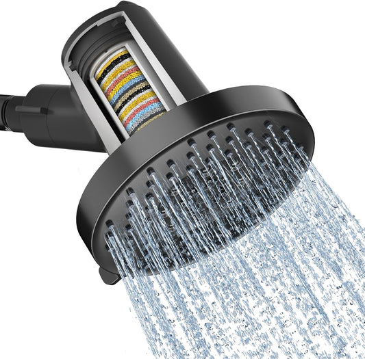 SR SUN RISE Filtered Shower Head with Filters, 20-Stage Shower Head Filter for Hard Water, Fixed Showerhead with Easy-Replace Cartridge to Remove Chlorine & Heavy Metals (7-Inch, Chrome)