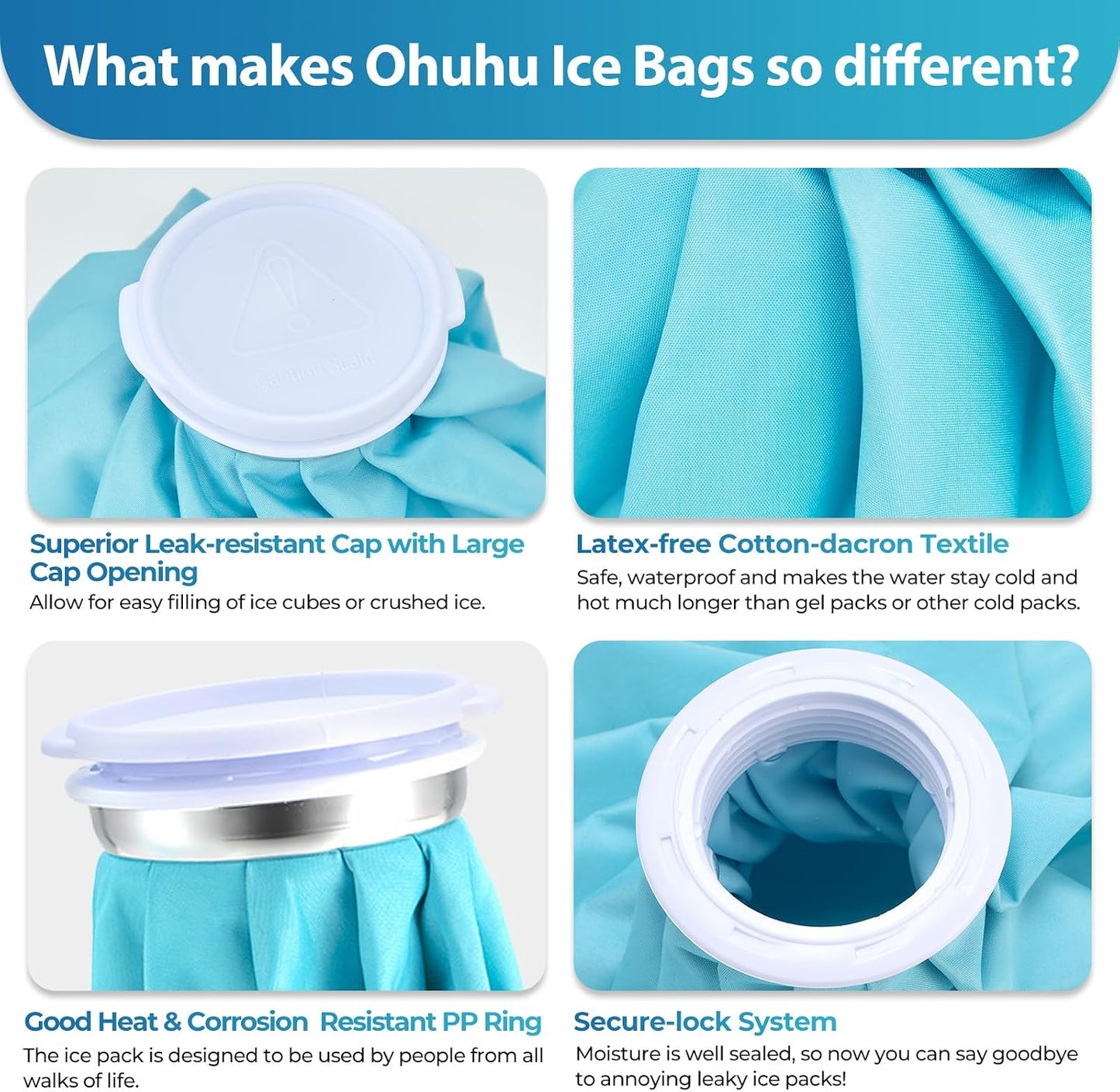 Ice Bags for Injuries Reusable: Ohuhu 3 Packs Ice Cold Packs with Wrap Ice Bag Hot Water Hot & Cold Therapy Pain Relief for Knee Leg Injury No-Leak Waterproof Ice Bags 3 Sizes 6"/9"/11", Blue