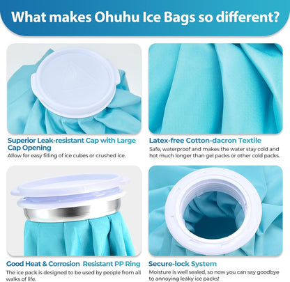 Ice Bags for Injuries Reusable: Ohuhu 3 Packs Ice Cold Packs with Wrap Ice Bag Hot Water Hot & Cold Therapy Pain Relief for Knee Leg Injury No-Leak Waterproof Ice Bags 3 Sizes 6"/9"/11", Blue