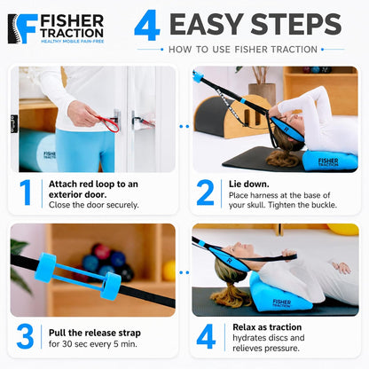 Fisher Traction Lower Back Decompression Device – Lumbar Traction for Spinal Decompression – Patented Stretcher Strap Release for Spinal Rehydration – Lightweight & Portable (Under 230 lbs)