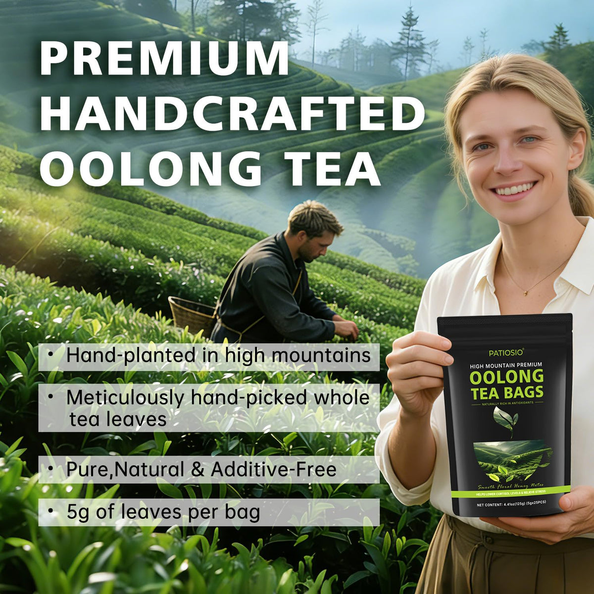 Oolong Tea Bags – Yunnan High-Mountain Oolong Whole Leaf Tea Bags, 25 Bags (5g Each) – Premium Loose Leaf Oolong Tea- Helps Lower Cortisol Levels & Relieve Stress –Smooth Aroma,Low Astringency,Non-GMO