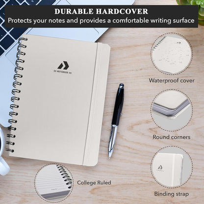 Nextnoid Lined Spiral Notebook Journal For Women & Men - A5(5.8" x 8.3") 170 Pages, Hardcover Notebooks for Work & Note Taking, College Ruled Journals for Writing - Grey