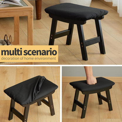 Foot Stool Ottoman Foot Rest Under Desk,Small Stool for Living Room, Bedroom and Kitchen (Brown Legs - Beige Stool Surface)