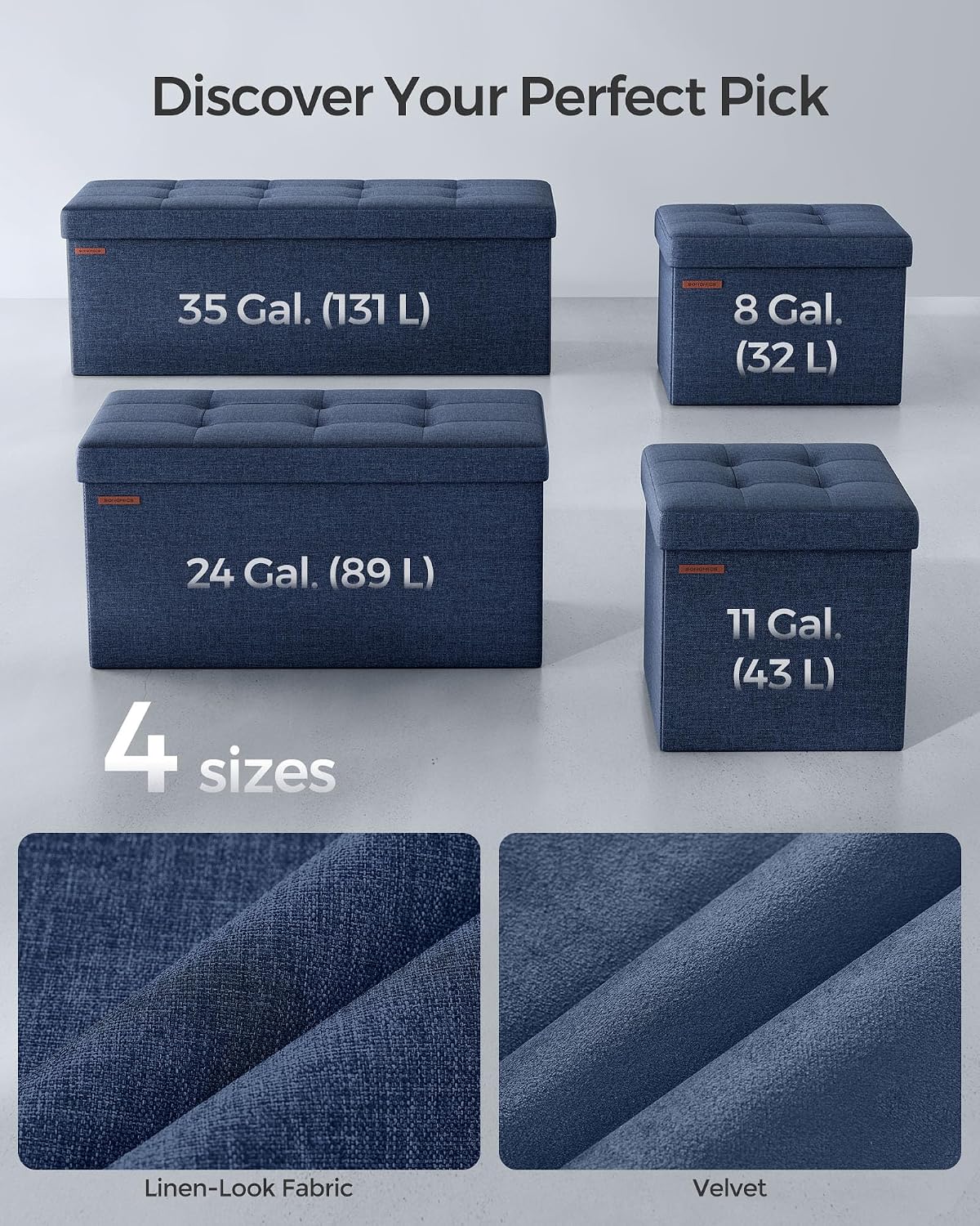 SONGMICS Mazie Collection - Small Folding Storage Ottoman, Foot Rest Stool, 12.2 x 16.1 x 12.2 Inches, 286 lb Load Capacity, for Living Room, Bedroom, Home Office, Dorm, Dark Gray ULSF102G01
