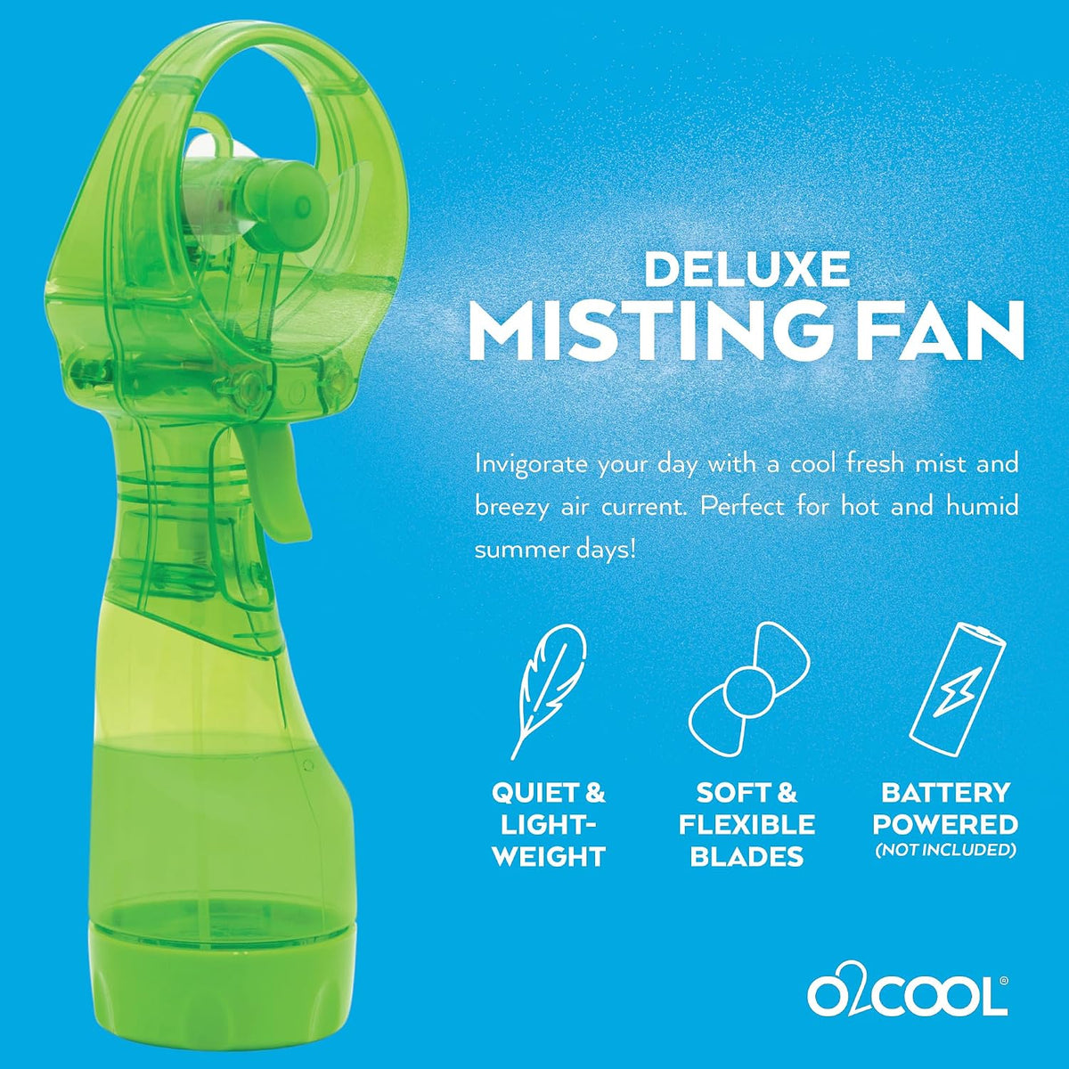 O2COOL Deluxe Handheld Misting Fan Battery Powered Green