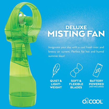 O2COOL Deluxe Handheld Misting Fan Battery Powered Green