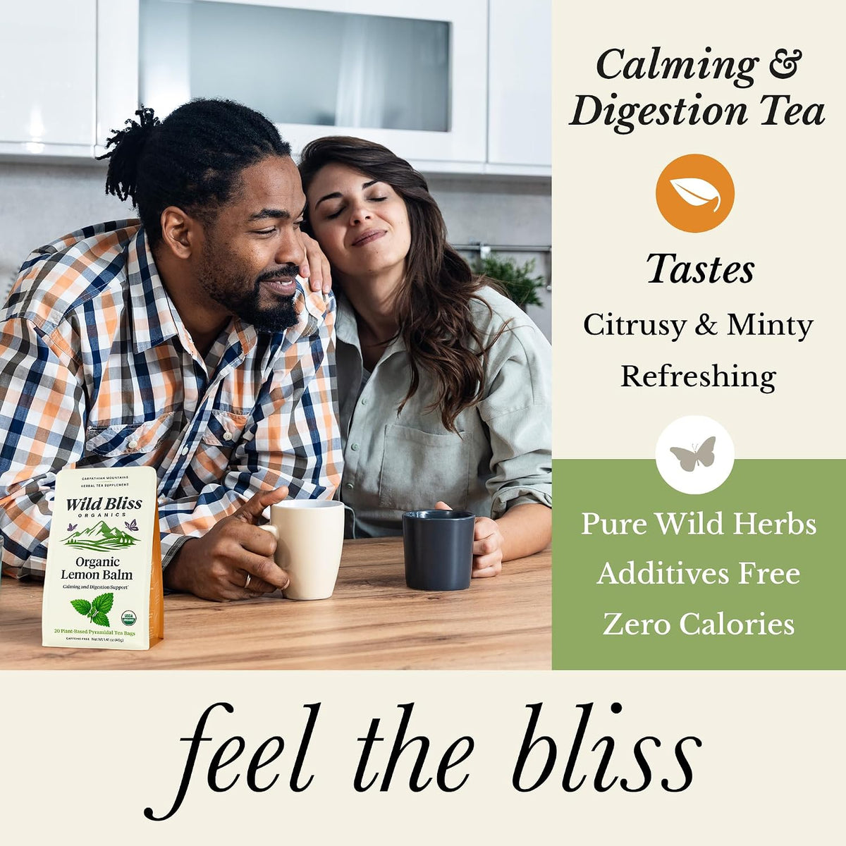 Organic Lemon Balm Tea - Caffeine Free Calming Herbal Tea - Pharmacopoeia Potency - 20 Plant Based Tea Bags