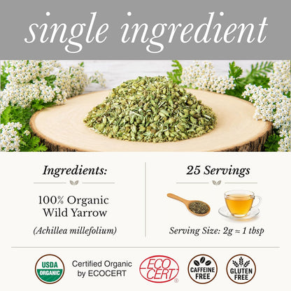 Wild Bliss Organic Yarrow Flower Tea, Loose Leaf, 25 Servings