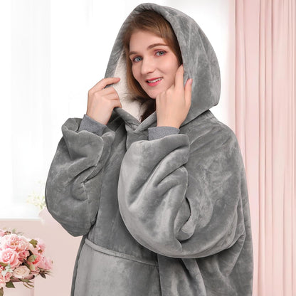 Waitu Wearable Blanket Sweatshirt Gifts for Women and Men, Warm and Cozy Giant Blanket Hoodie, Thick Flannel Blanket with Sleeves and Giant Pocket - Dark Gray