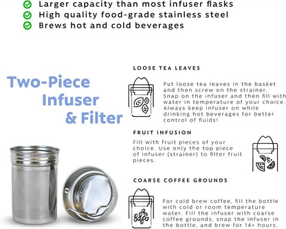 London Sip 25 oz Multi-Function Travel Mug and Tumbler Tea Infuser Water Bottle Fruit Infuser Flask Hot and Cold Double Wall Stainless Steel Coffee Thermos, Zen Black