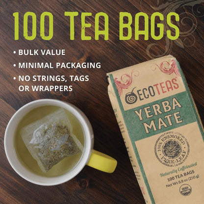 ECOTEAS Organic Yerba Mate Tea Bags Unsmoked 100 Count 8.8 oz Pack of 1