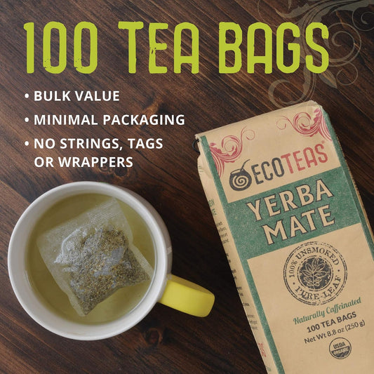 ECOTEAS Organic Yerba Mate Tea Bags Unsmoked 100 Count 8.8 oz Pack of 1