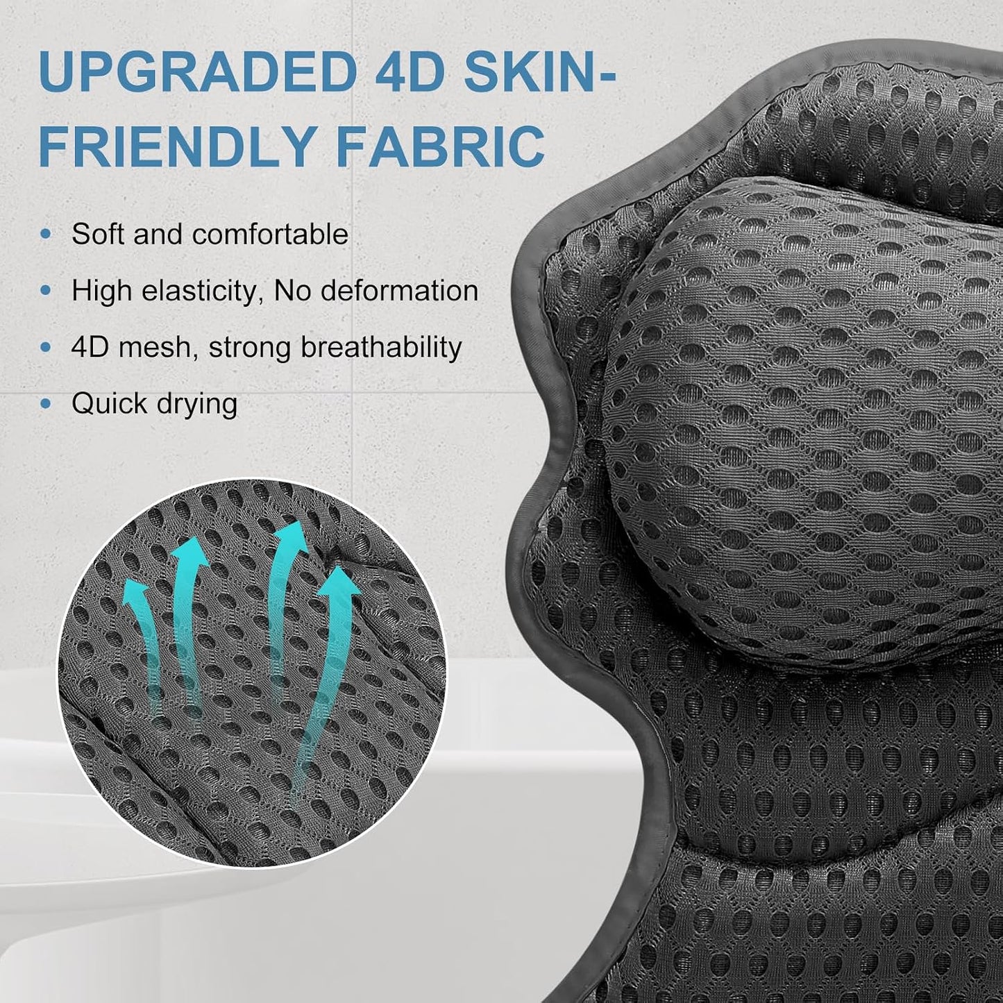 SetSail Bath Pillow, Relaxing Bath Pillows for Tub Neck and Back Support Soft 4D Breathable Air Mesh Ergonomic Bathtub Pillow with 6 Strong Suction Cups and Hook Luxury Bathroom Accessories,White
