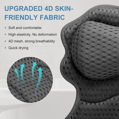 SetSail Bath Pillow, Relaxing Bath Pillows for Tub Neck and Back Support Soft 4D Breathable Air Mesh Ergonomic Bathtub Pillow with 6 Strong Suction Cups and Hook Luxury Bathroom Accessories,White