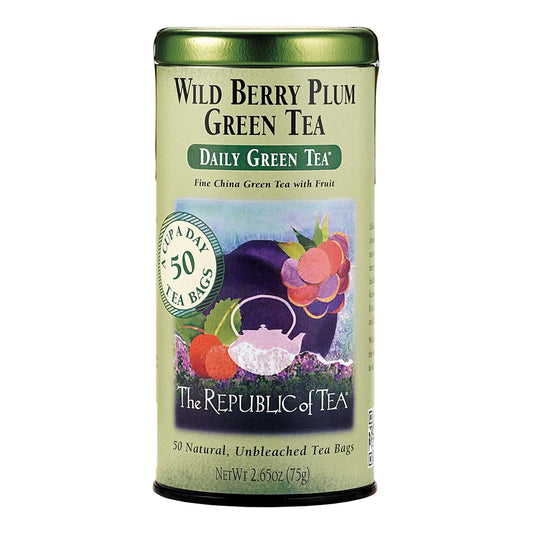 The Republic of Tea Daily Green Wild Berry Plum Green Tea, 50 Count