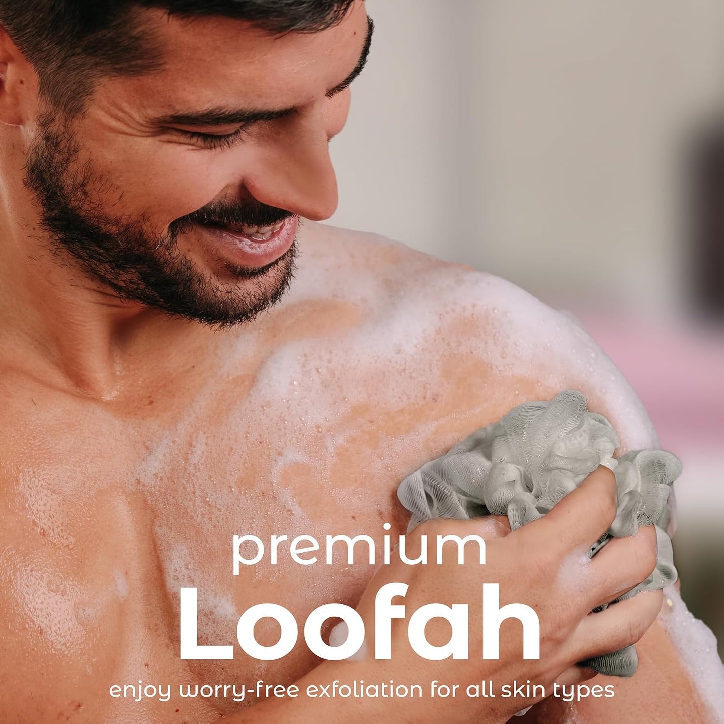 MainBasics Bath Shower Loofah Sponge Pouf Body Scrubber Exfoliator Body Wash Sponge (Set of 3, Airy Blossom)
