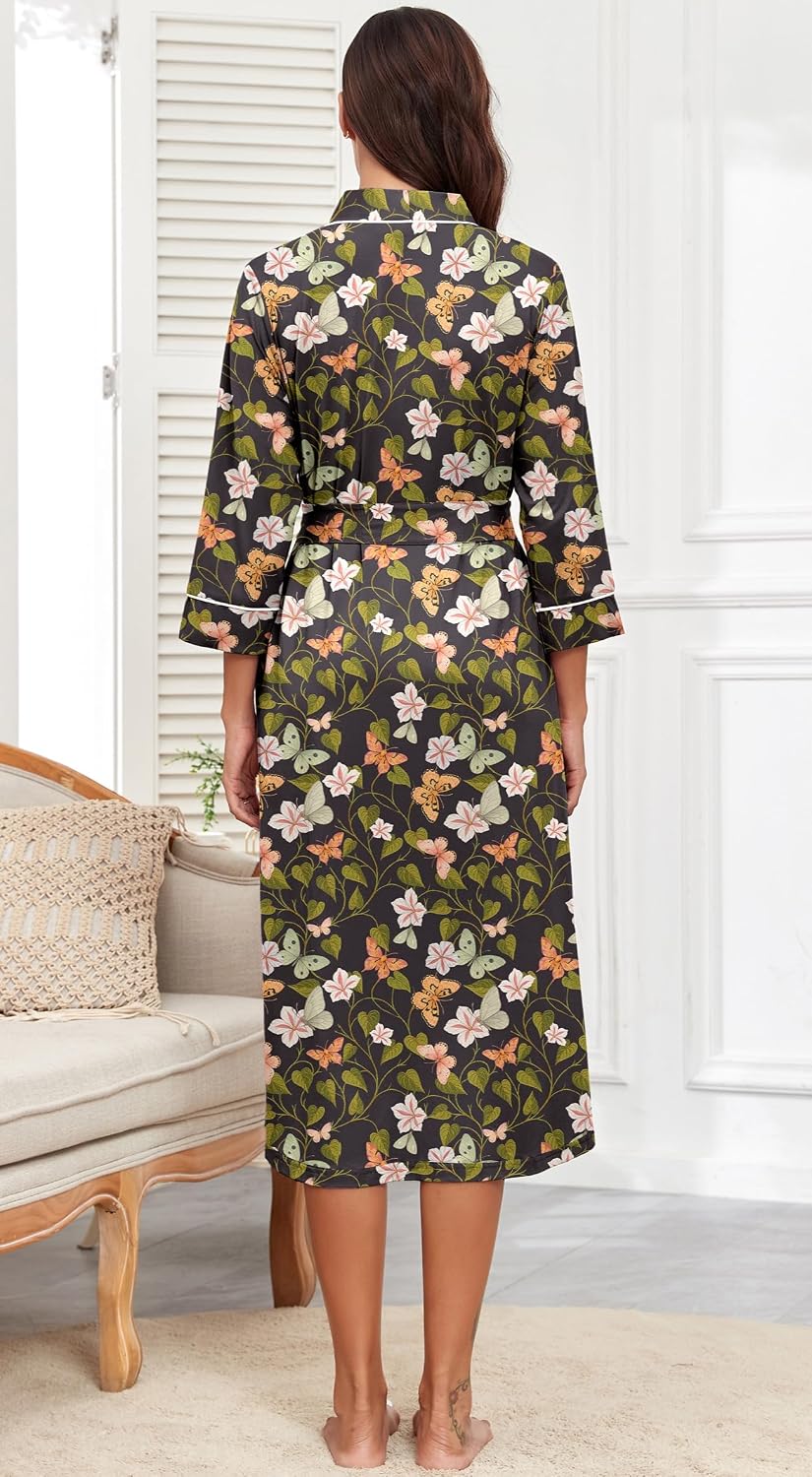 PrinStory Robes for Women 3/4 Sleeve Long Bath Robe XS-4XL