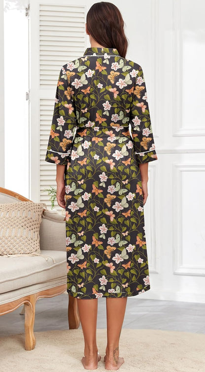 PrinStory Robes for Women 3/4 Sleeve Long Bath Robe XS-4XL