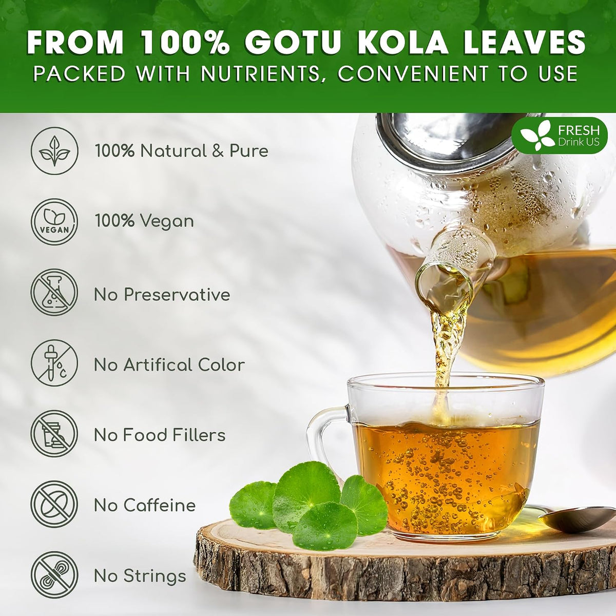 FreshDrinkUS, Premium Gotu Kola Leaf Tea, 75 Count, Pure, Caffeine Free