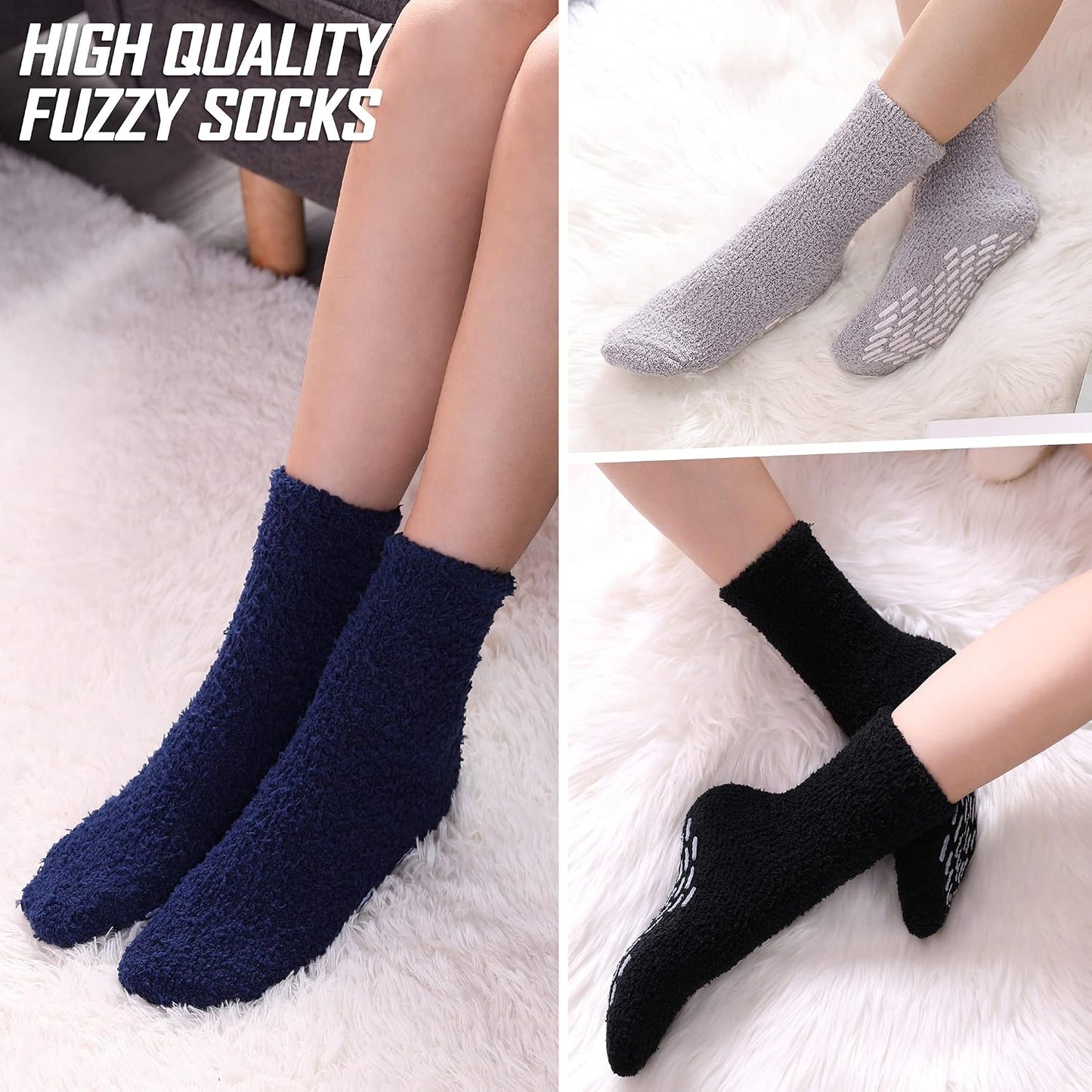 FNOVCO Non Slip Socks for Women Winter Warm Cozy Fuzzy Slipper Socks Soft Fluffy Hospital Socks with Grips