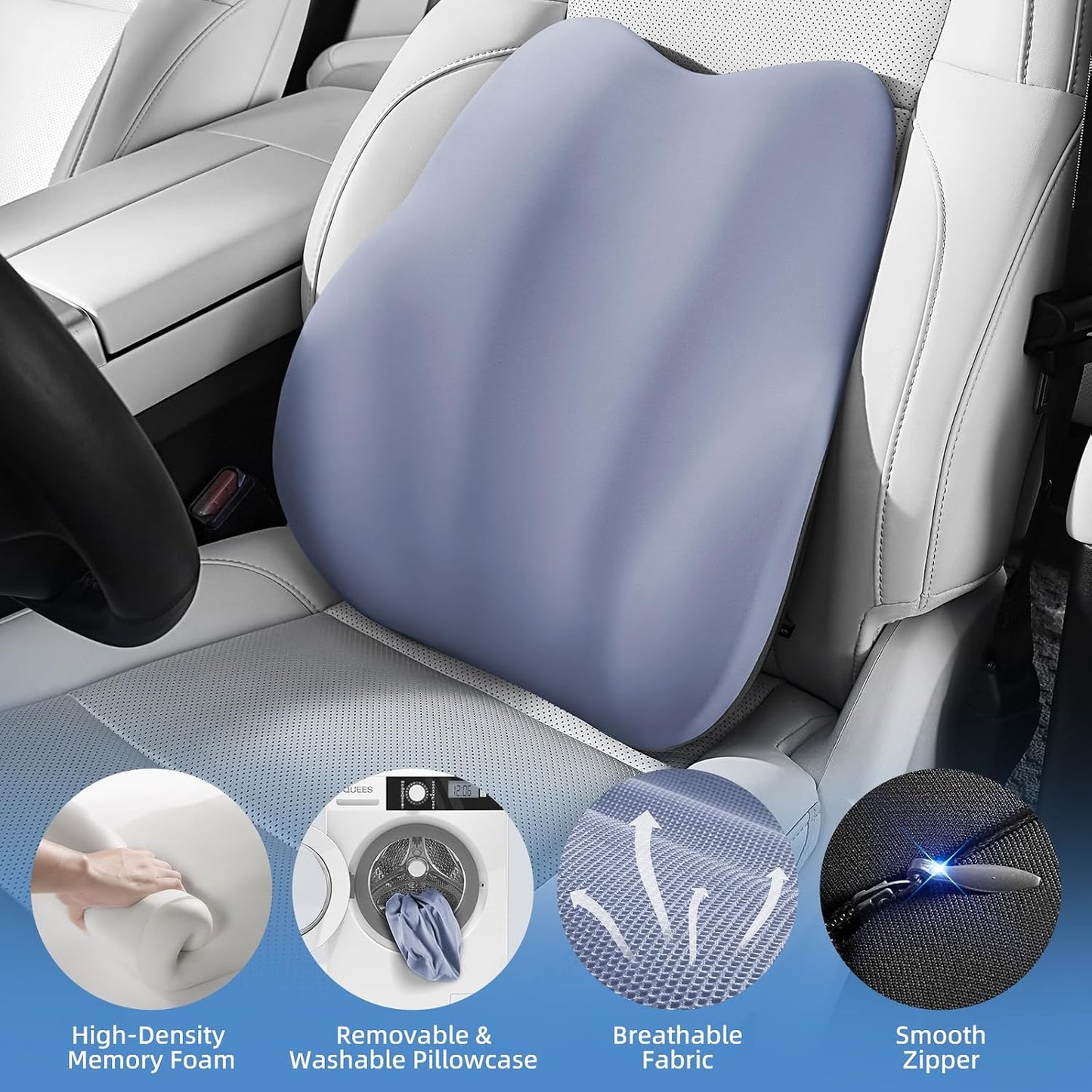 BEBAS Lumbar Support Pillow for Car, Memory Foam Back Cushion for Driving, Ergonomic Lumbar Pillow for Pain Relief, Comfort Lower Back Support for Office Chairs, Car Seat, Wheelchair -Black