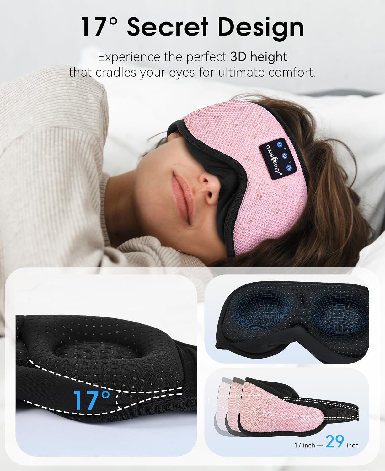 MUSICOZY Sleep Headphones Breathable Sleep Mask Bluetooth 5.4 Wireless Earphones Mask Sleeping Eyemask for Side Sleepers for Women Men Travel Meditation Gift (Mesh Black)