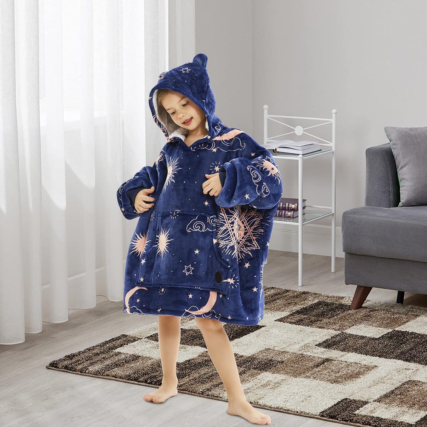 THREE POODLE Wearable Blanket Hoodie for Women, Oversized Sherpa Sweatshirt Blanket for Adults Men, Cozy Hooded Blankets, Gifts for Teen Girls Women Mom Sister