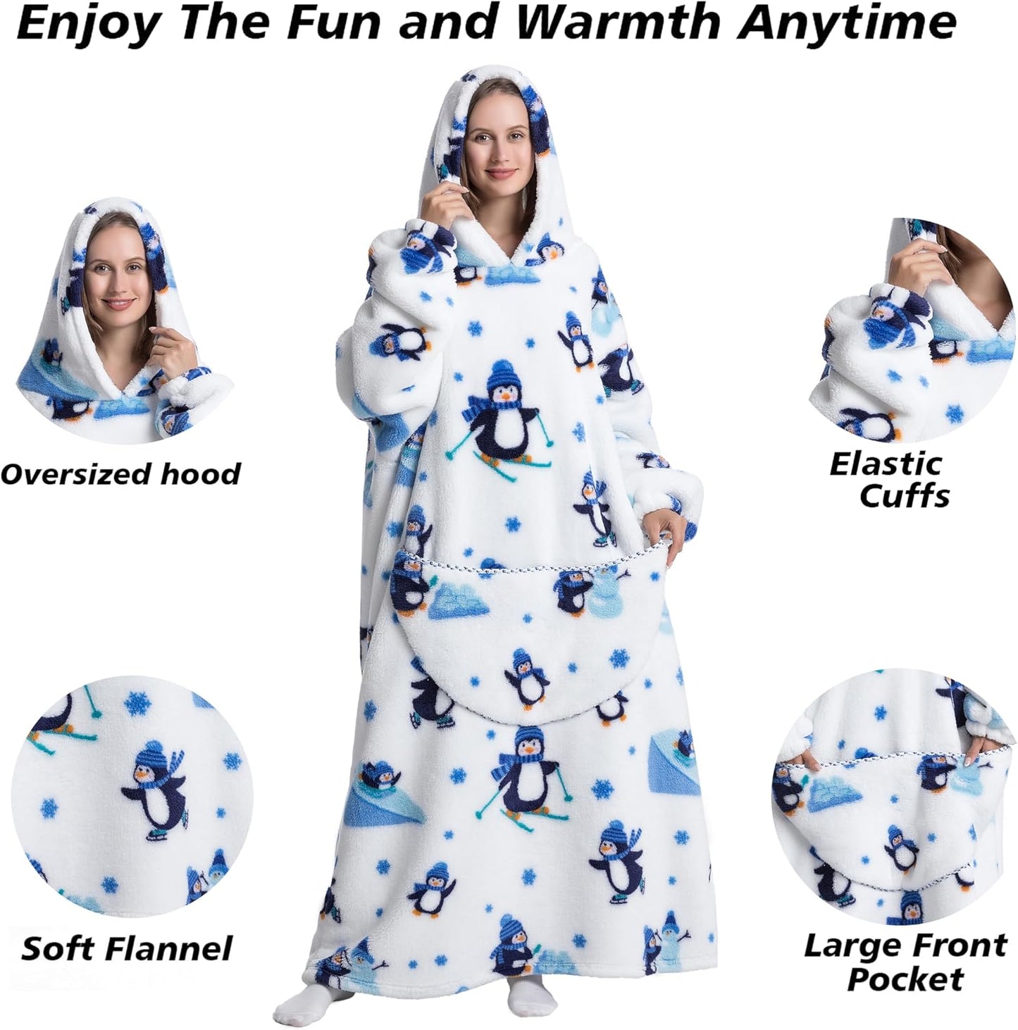 Capecage Blanket Hoodie, Long Hooded Blanket Sweatshirt as Birthday Gifts for Women Men, Long Wearable Blanket for Women Men.