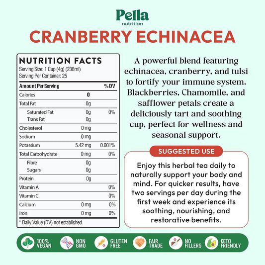 Pella Nutrition Cranberry Echinacea Herbal Functional Tea - 25 Teabags