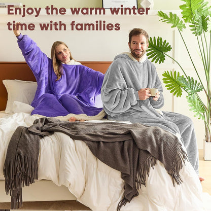 yescool Wearable Blanket Hoodie, Flannel Sherpa Fleece Blanket Sweatshirt for Adults Women Men,One Size Fits All - Colors B