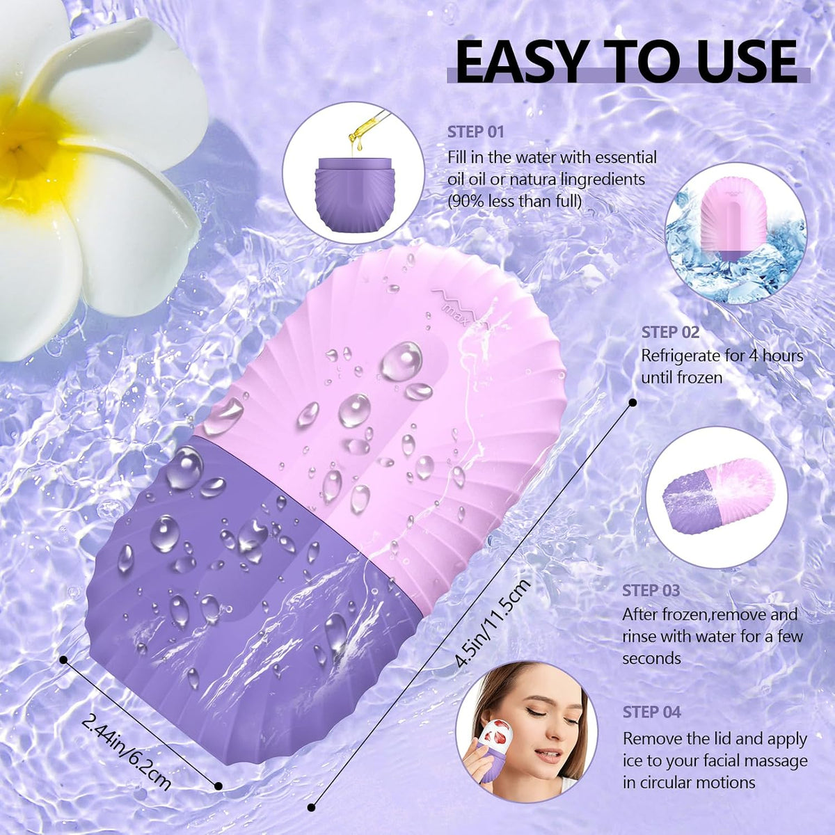 Ice Roller for Face and Eye, Reusable Silicone Ice Facial Roller Ice Holder, Face Ice Mold Skin Care, Ice Cube Roller for Shrink Pores Anti Wrinkle Reduce Puffiness, Black