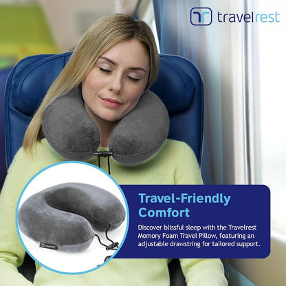 TRAVELREST Nest Neck Pillow Travel Essentials - Memory Foam Support - Grey