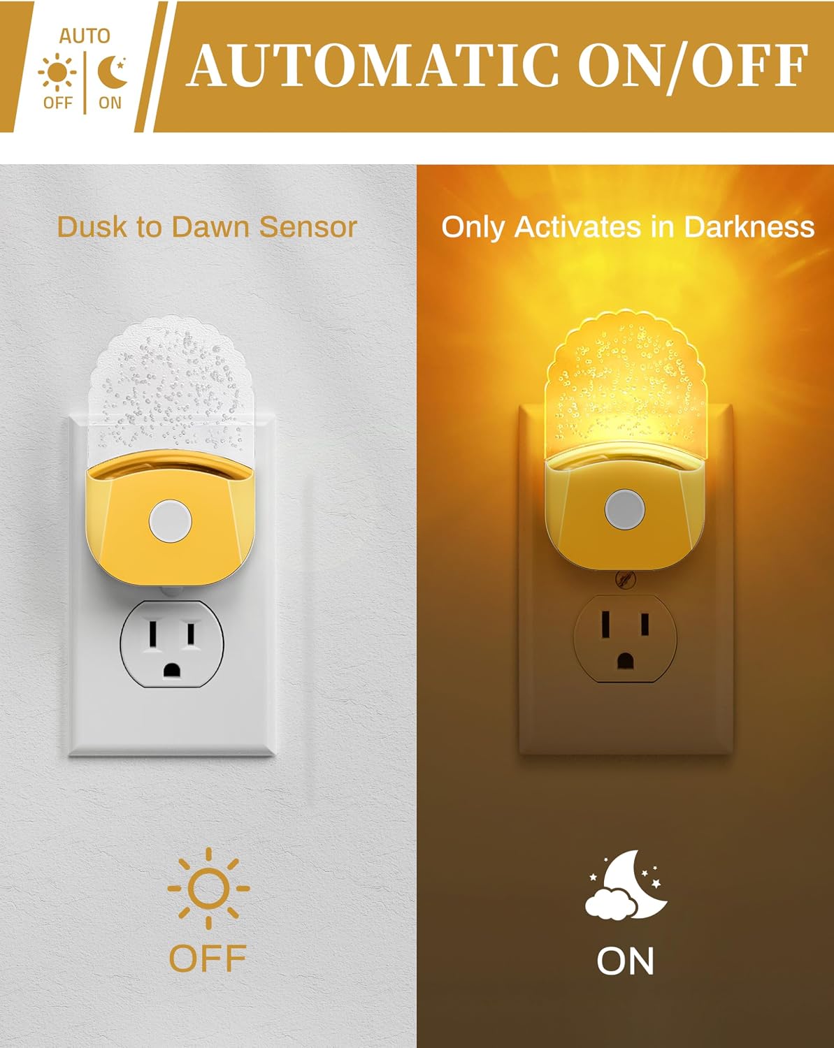 DORESshop Night Lights Plug Into Wall [2 Pack], Amber Warm Night Light, 1800K, Dusk to Dawn Sensor, Adjustable Brightness LED Night Light for Bathroom, Hallway, Stairway
