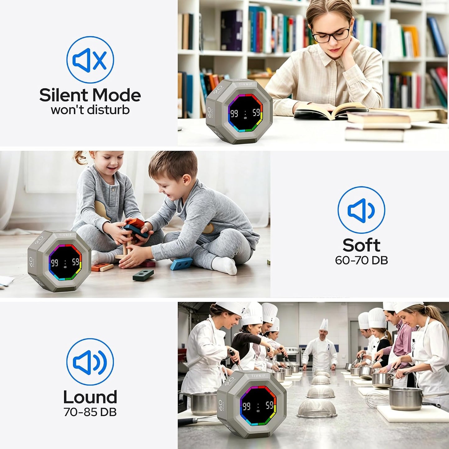 Visual Timer for Kids Kitchen Timer Pomodoro Magnetic Visual Countdown | Smart Gravity Sensing Timer with Large Display Loud Alarm for Study Cooking Classroom Homework Time Management
