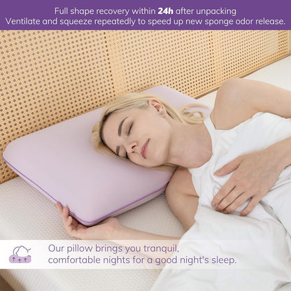 EGOHOME Cooling Gel Memory Foam Pillow - Reversible Cooling Cover, Neck Support for Side, Back and Stomach Sleepers, Removable & Machine Washable, All-Season Comfort, Standard Size, Purple
