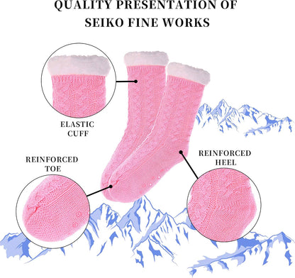 SDBING Women's Winter Super Soft Warm Cozy Fleece Lined Fuzzy Slipper Socks with Grippers