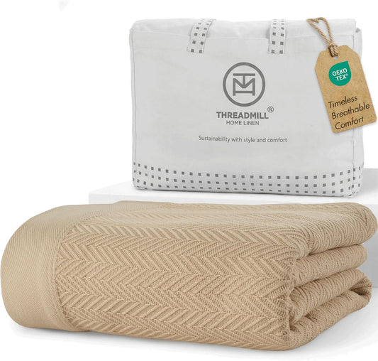 Threadmill Travel Blanket Cotton Viscose from Bamboo - Airplane Premium Soft Flight Grey Throw Blanket in Cloth Bag (Grey Color) Compact & Portable Blanket for Travel, Car, Picnic & Camping