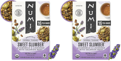 Numi Organic Sweet Slumber Tea with Chamomile, Valerian Root & Lavender, 16 Count Box of Tea Bags Herbal Teasan (Pack of 2)