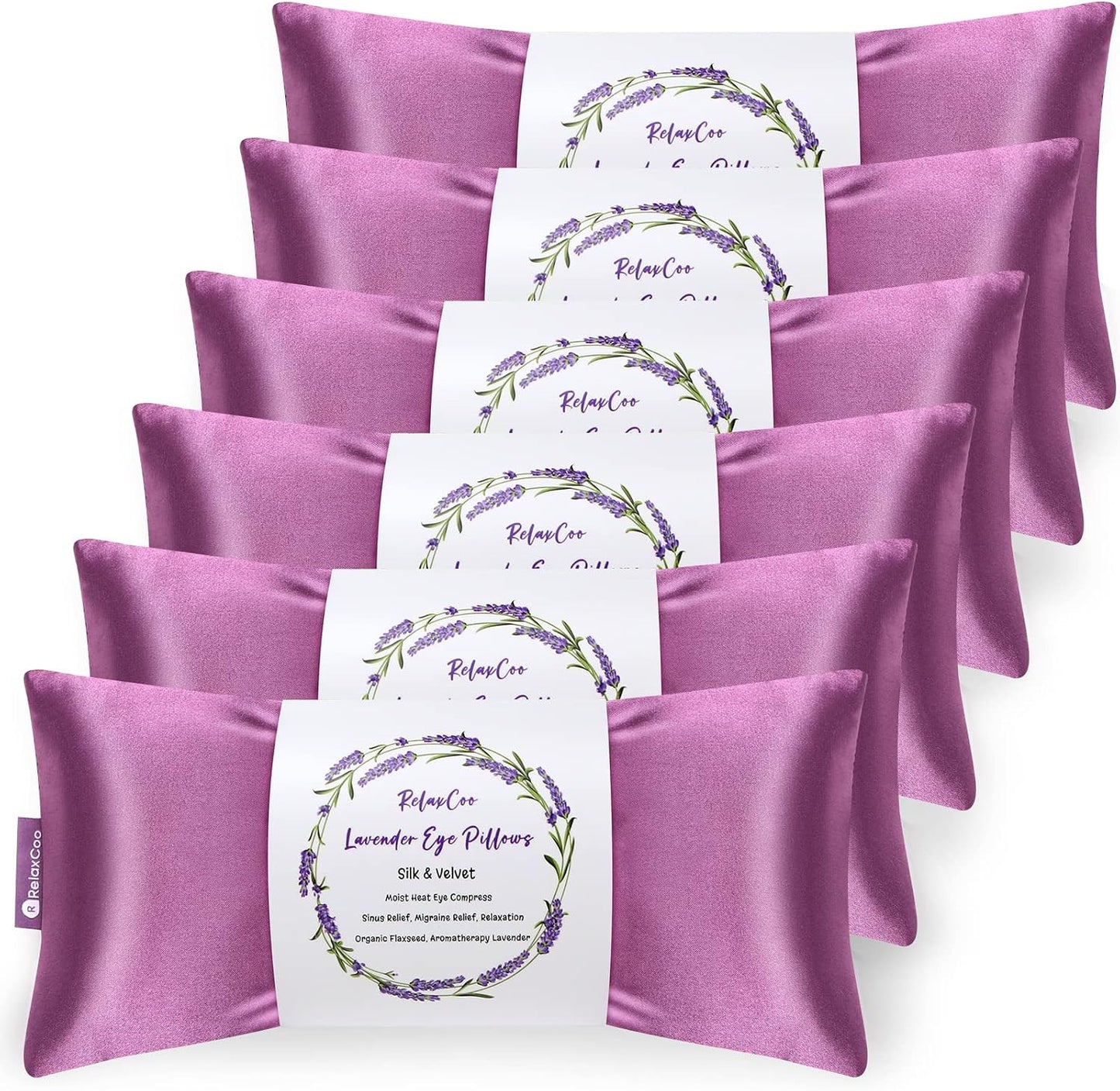 RelaxCoo Lavender Eye Pillow for Relaxation, Yoga, Sleeping, Weighted Eye Mask Heated for Headache, Sinus, Dry Eye Relief, Moist Heat Eyes Compress, Meditation Accessories with Aromatherapy, Pack of 4